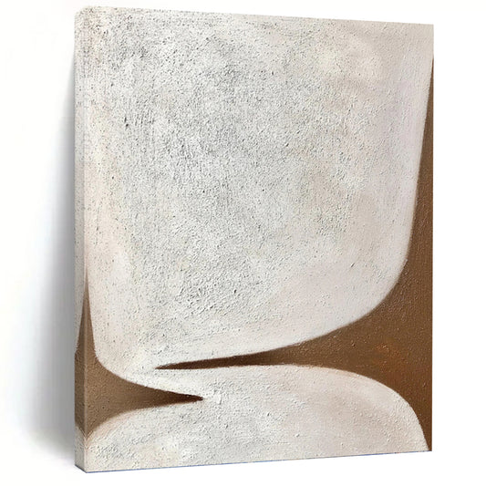 “Minimalist Shapes” - White & Brown Textured Abstract Painting On Canvas DKH1179