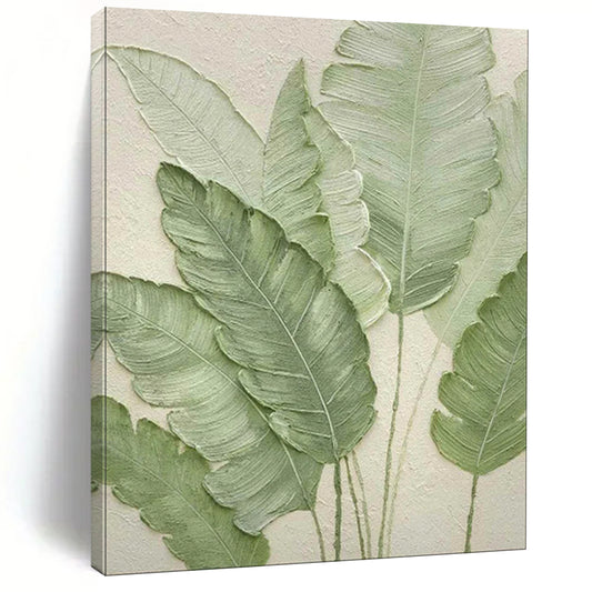 “Textured Ferns in Sage” - 3D Botanical Plaster Art on Canvas CT1876