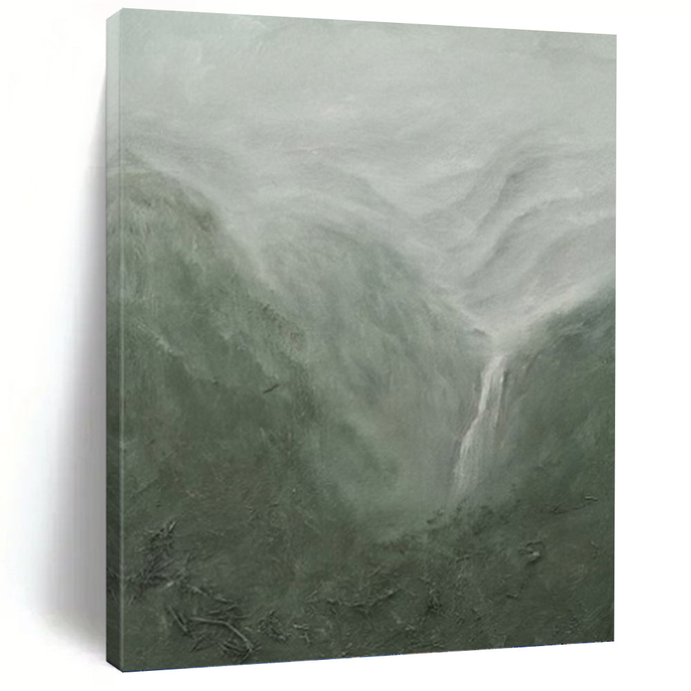 Misty Mountain Landscape in Green and Gray - Landscape Painting On Canvas DKH1490