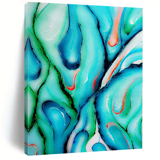 Turquoise, Green, and Red Swirls - Abstract Fluid Art CT1222