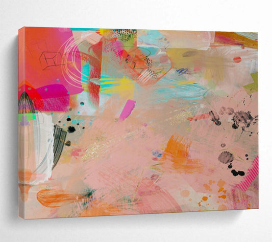 Colorful Collage - Style Abstract “Vibrant Collage Carnival” Painting On Canvas DKH079