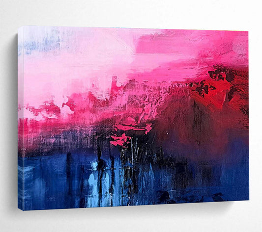 Pink and Blue Abstract Depths Vibrant Color Blended Abstract Painting On Canvas DKH268