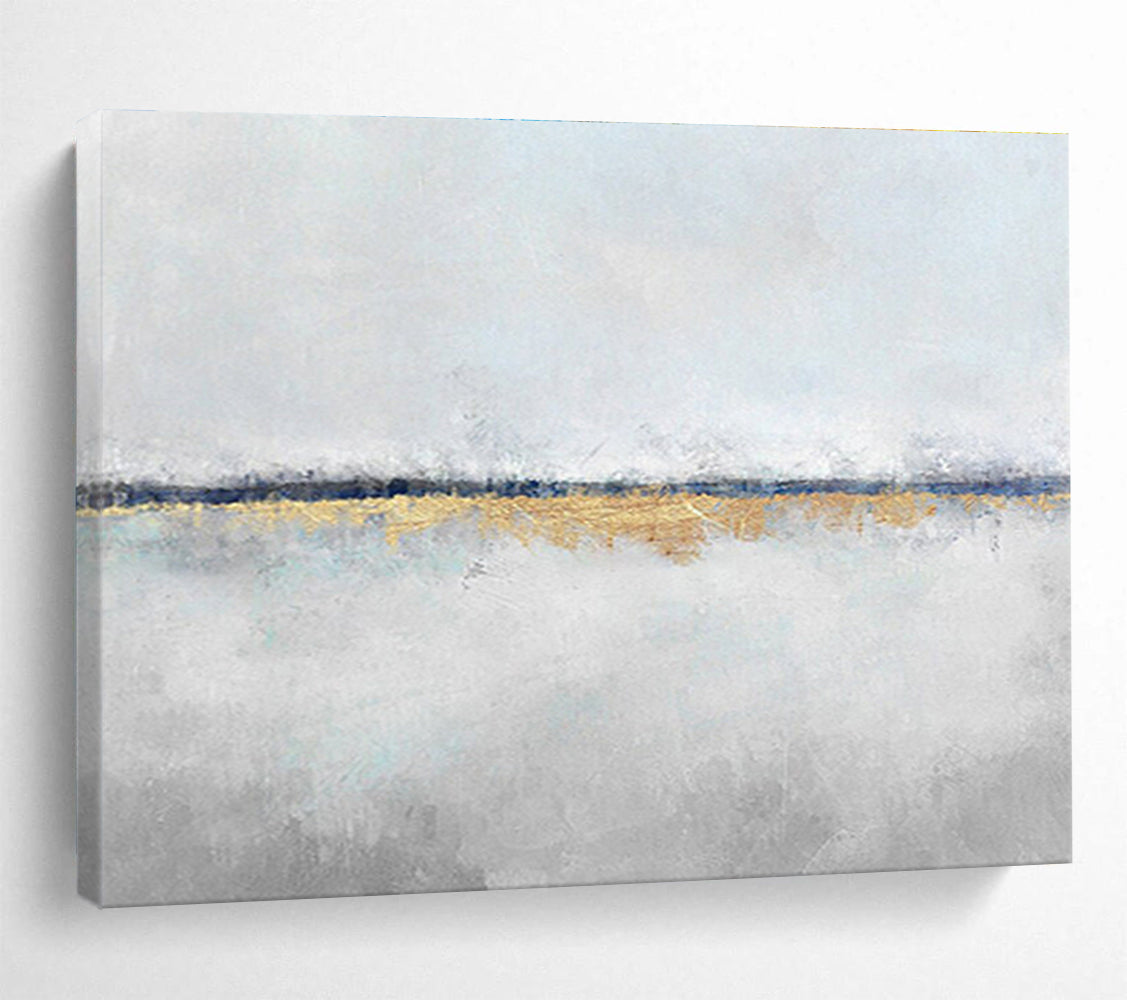 Subtle Gold Horizon on Gray Abstract Painting On Canvas DKH219