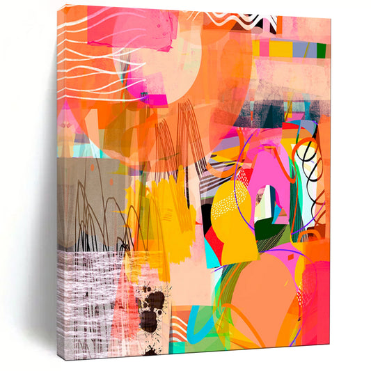 Vibrant Geometric Collage, Playful Shapes - "Color Carnival Collage" - Mixed - media Abstract Art CT1841