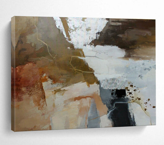 Brown, White, and Gold Abstract “Earthy Luxe Abstraction” Painting On Canvas DKH133