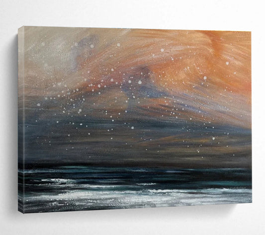 Orange and Gray Starry Shore “Dusk Sky Beach” Painting On Canvas DKH110