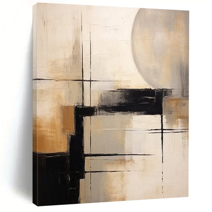 “Black, White, Beige Geometric Abstraction ‘Structured Serenity’” - Textured Abstract Painting On Canvas DTP356
