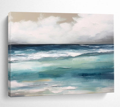 “Blue - Green Ocean Waves” Abstract Seascape Painting On Canvas DLZ051