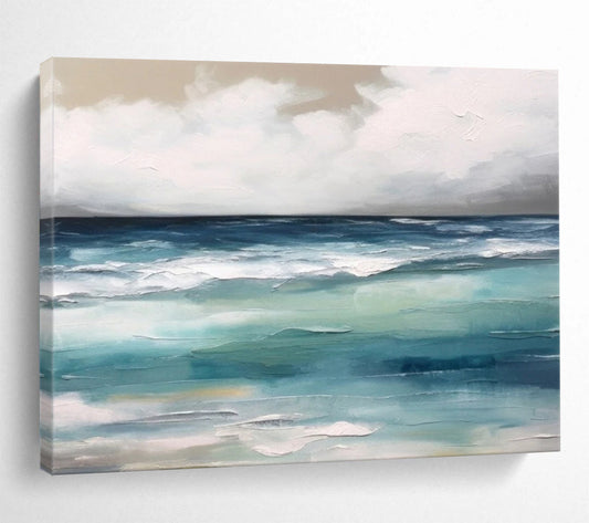 “Blue - Green Ocean Waves” Abstract Seascape Painting On Canvas DLZ051