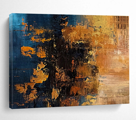 Blue and Gold Abstract Textures Richly Layered Metallic Abstract Painting On Canvas DKH267