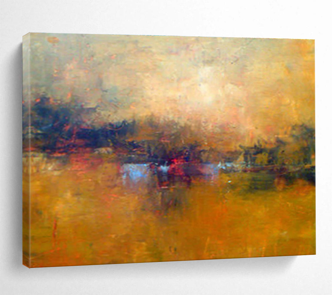 “Golden - Hued Abstract Landscape” Abstract Tonalist Painting On Canvas DKH399
