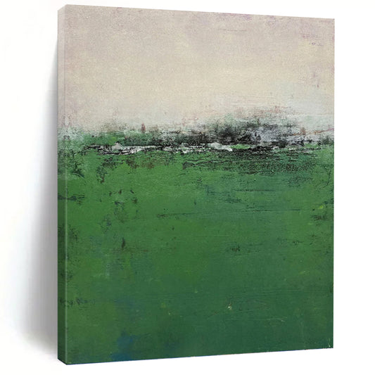 “Misty Green Field” - Green & Gray Abstract Landscape Painting On Canvas DKH1207