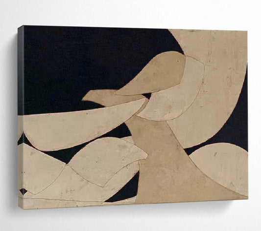 Beige and Black Abstract Shapes - Minimalist Abstract Painting On Canvas DLZ247