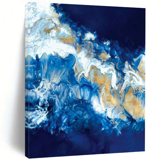 “Blue & Gold Fluid Art” - Abstract Resin - Like Painting On Canvas DKH1650