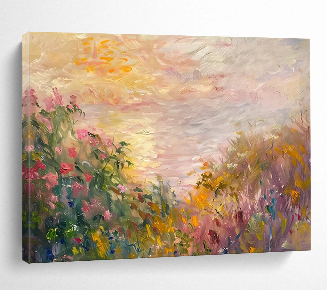 Pastel Meadow at Dusk - Impressionist Landscape Painting On Canvas DLZ195
