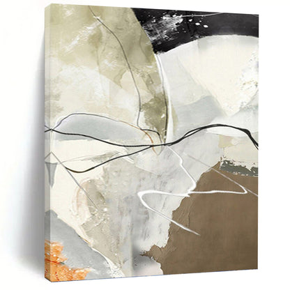 “Neutral & Black Abstract Lines” - Beige, Gray, Black & White Abstract Painting On Canvas DKH1225
