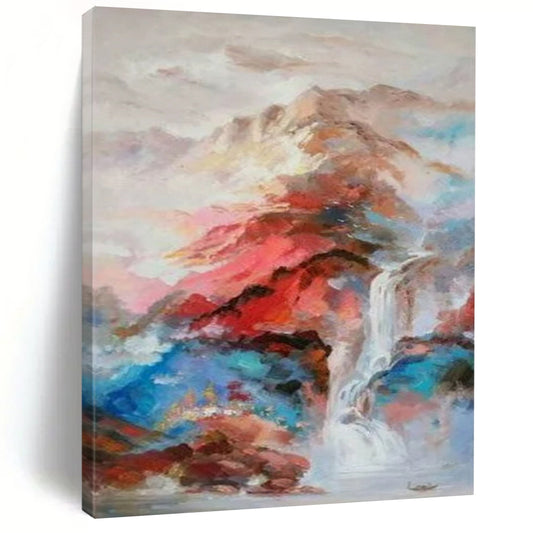 “Colorful Abstract Landscape with Waterfall” - Abstract Painting On Canvas CT2346