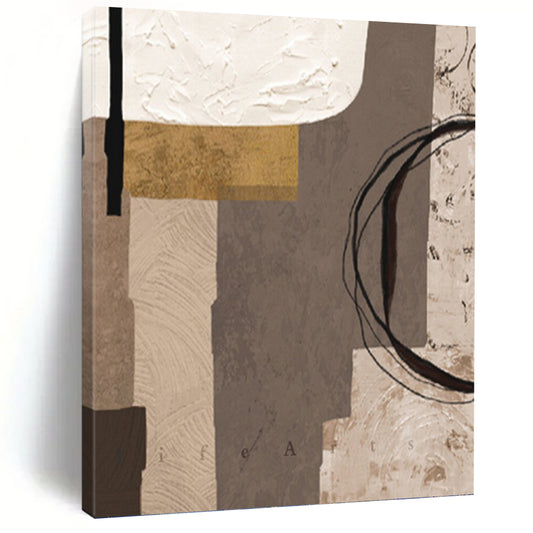 “Neutral Collage” - Brown, Gray & Gold Geometric Shapes Painting On Canvas DKH1516