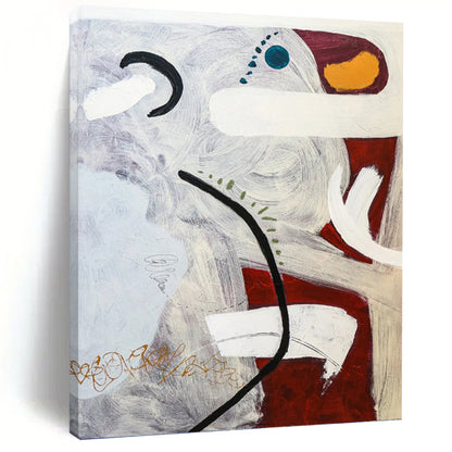 “Gray - Toned Abstract with Red, White, and Colorful Accents” - Expressive Abstract Painting On Canvas DKH1108