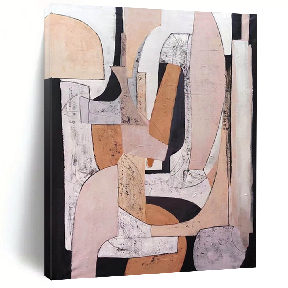 “Neutral Geometric Abstraction” - Beige, Gray, Black Abstract Painting On Canvas DTP252