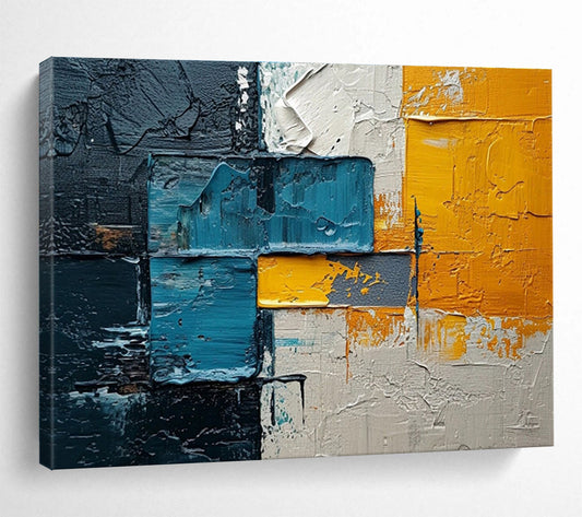 Textured Blue Orange and Gray Abstract Painting On Canvas DKH276