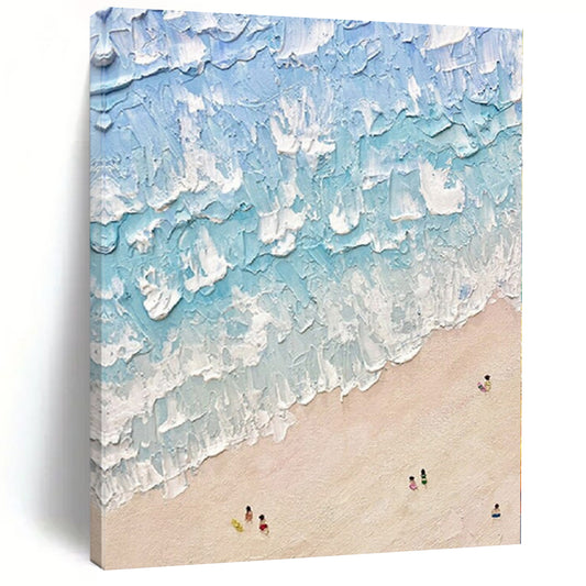 “Textured Blue - White Beach Scene” – Impasto Seascape Painting CT1129
