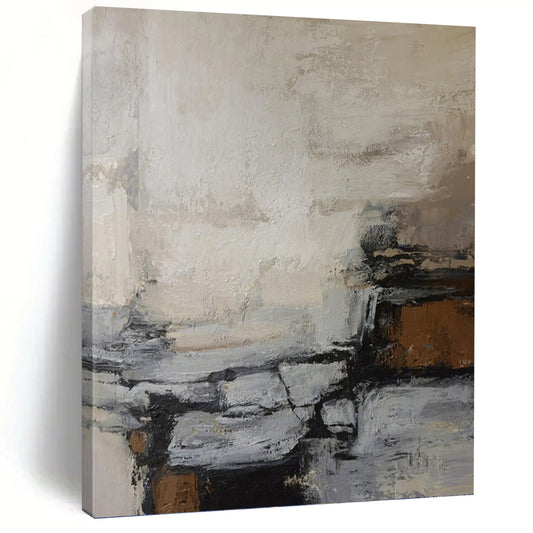 “Neutral Tonal Abstract” - Beige, Gray & Brown Expressionistic Painting On Canvas DKH1007