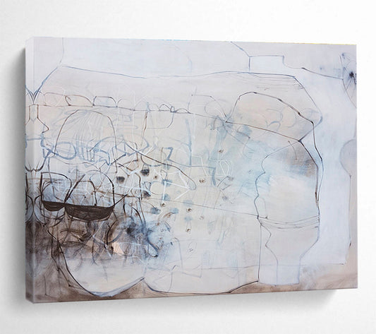 Monochrome Linear Abstract “Subtle Linear Story” Painting On Canvas DKH080