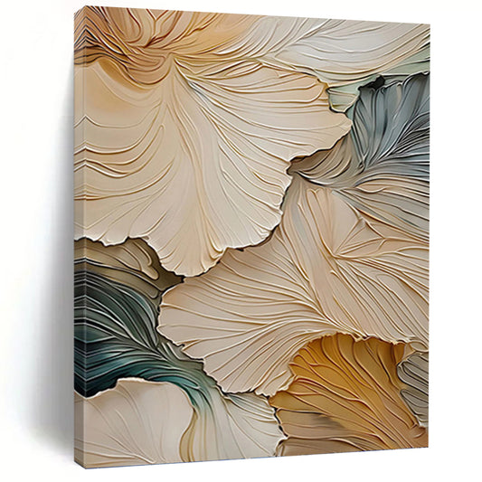 3D Floral Petals in Beige and Blue - Textured Floral Painting On Canvas DKH1385