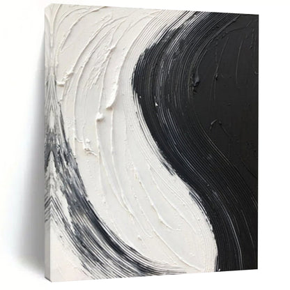“Black, White Swirl ‘Yin - Yang Flow’” - Impasto Abstract Painting On Canvas DTP376