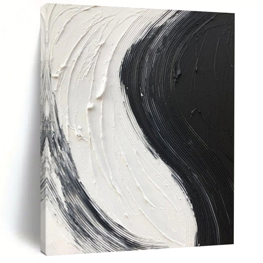 “Black, White Swirl ‘Yin - Yang Flow’” - Impasto Abstract Painting On Canvas DTP376