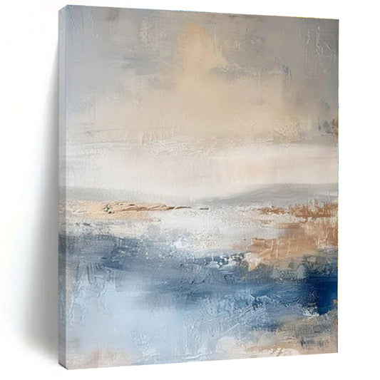 Soft Blue & Brown Abstraction - Abstract Minimalist Acrylic On Canvas CT1340