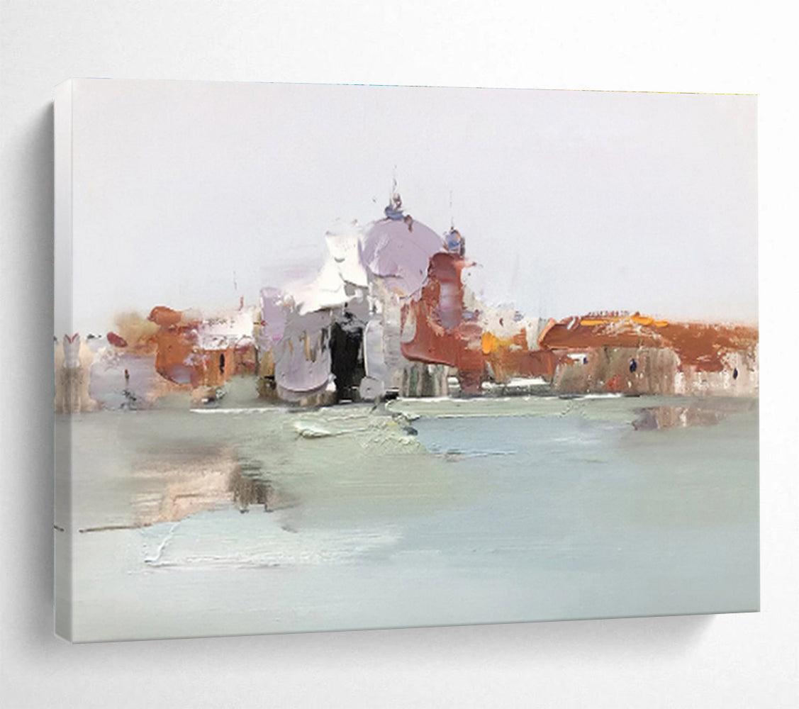 Impressionistic City by Water - Impressionistic Cityscape Painting On Canvas DKH631