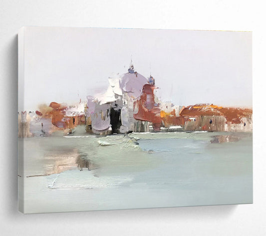 Impressionistic City by Water - Impressionistic Cityscape Painting On Canvas DKH631