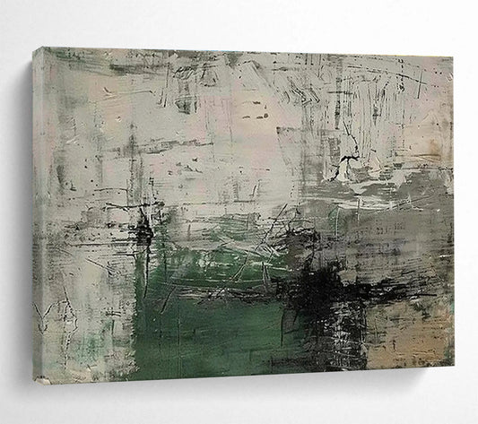 Gray and Green Abstract “Industrial Textured Abstraction” Painting On Canvas DKH151