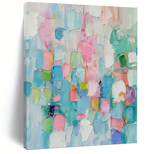 “Pastel - Toned Abstract Color Blocks” - Multicolor Cubist - Inspired Painting On Canvas DKH0997