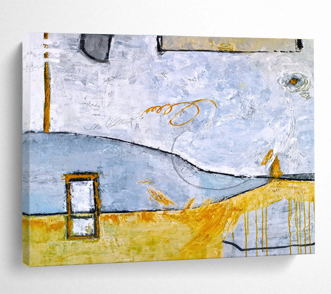 “Cool Tones Abstract Landscape” Abstract Mixed - Media Painting On Canvas DKH563