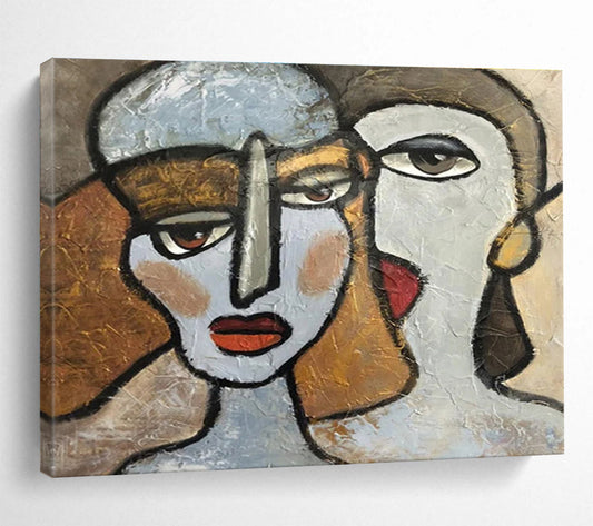 “Cubist Faces” - Multicolor, Stylized Portrait Cubist Painting On Canvas DKH719