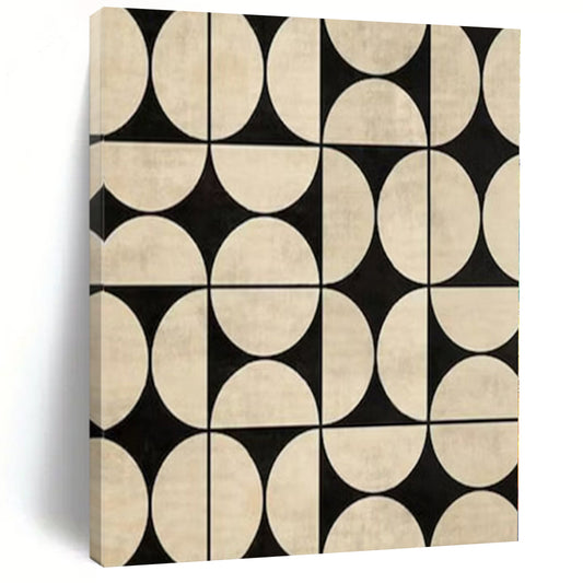 “Symmetrical Black - Beige Circles” – Abstract Geometric Pattern Painting CT1082
