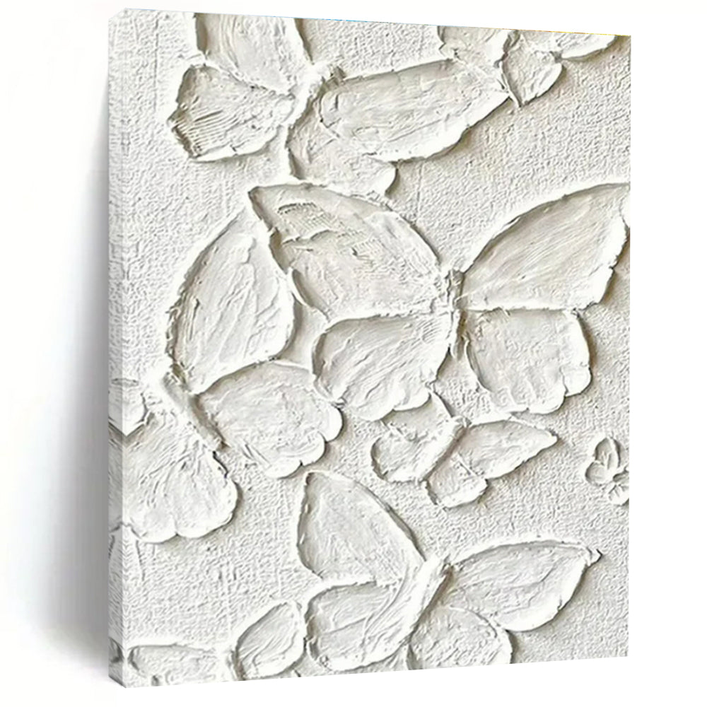 White Textured Butterflies on White - "Whimsical Wings" - 3D Textured Painting CT1468