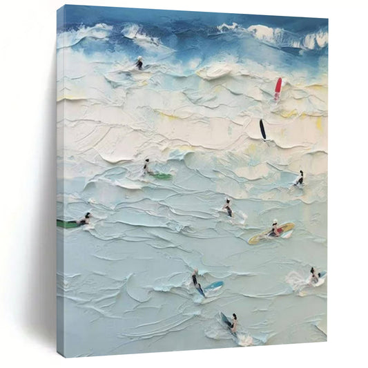“Textured Surfing Scene” – Impasto - Style Seascape Painting CT1070