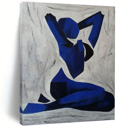 “Blue Figure” - Geometric Blue and Black Abstract Figure Painting On Canvas DKH1568