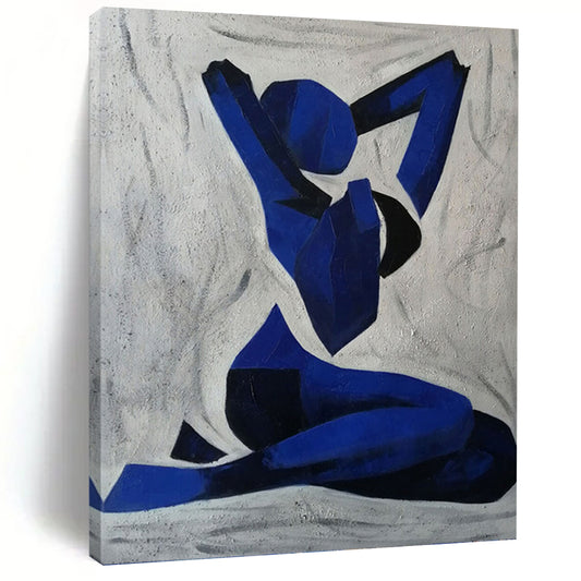 “Blue Figure” - Geometric Blue and Black Abstract Figure Painting On Canvas DKH1568