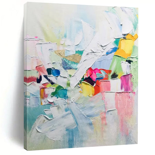 “Colorful Block Joy” - Multicolor, Textured Abstract Shapes Painting On Canvas DTP274
