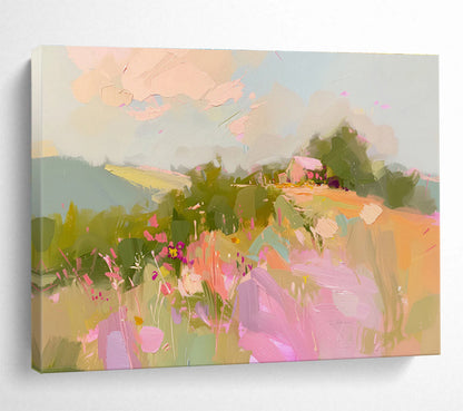 Pastel Landscape Dream Soft Colors Floral & Rural Scene Painting On Canvas DKH208