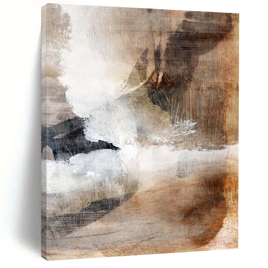 “Earthy Abstract Textures” - Brown, White, and Black Abstract Painting On Canvas DTP209