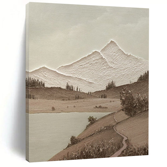 “Monochrome Mountain Serenity - Brown, White Textured Landscape” Painting On Canvas DTP268
