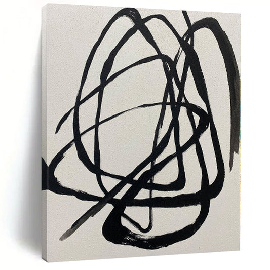 “Black Tangled Lines on White” – Expressive Abstract Painting CT1116