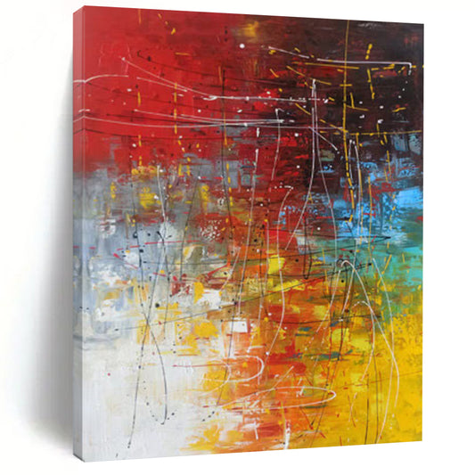 “Vibrant Abstract Chaos” - Red, Yellow, Blue, Green Abstract Painting On Canvas DTP254