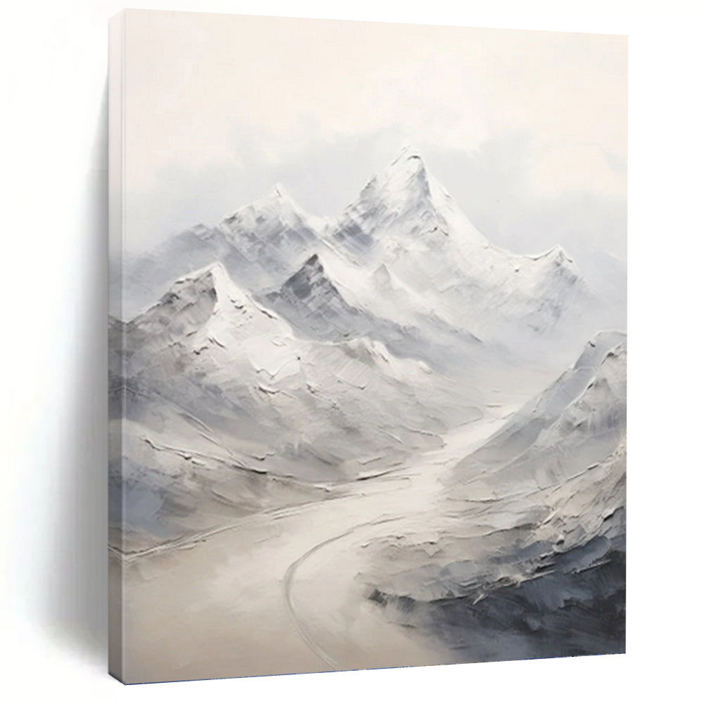 Snowy Mountain Range with River - Abstract Landscape Painting On Canvas DKH1264